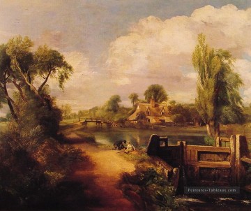 Paysage Garçons Pêche romantique John Constable Peinture à l'huile